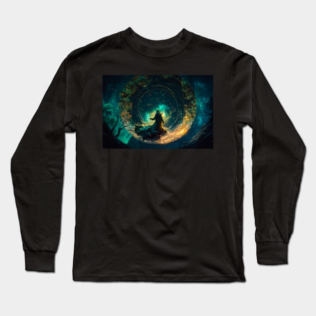 Sufi Saint in Cosmos - Digital Print, Spiritual Wall Art, Islamic Artwork Long Sleeve T-Shirt by Rolling Reality